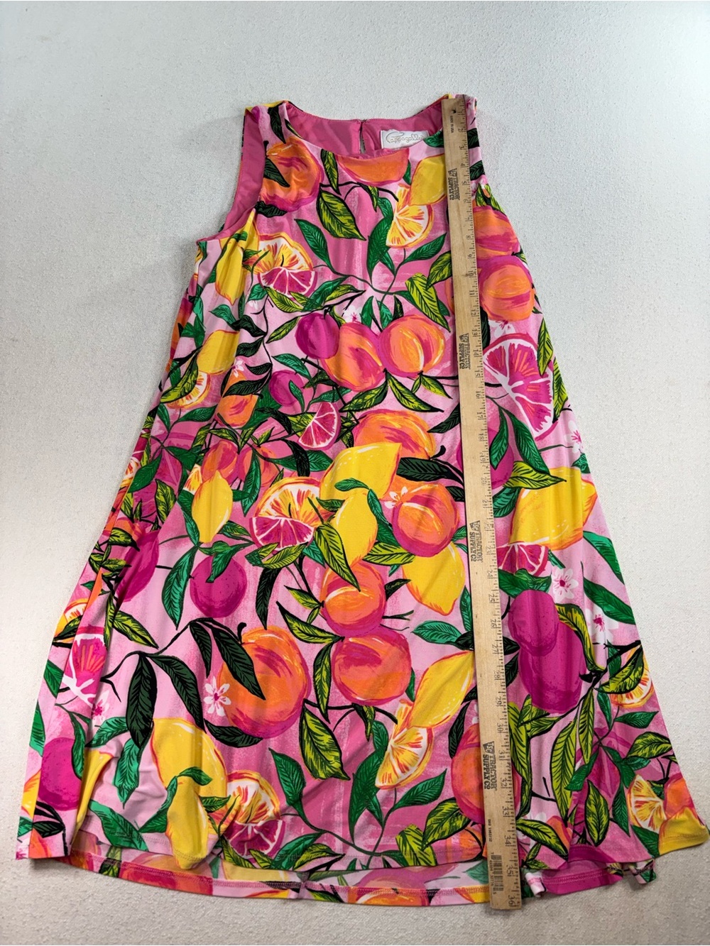 Cappagallo Pink Citrus Fruit Print Sleeveless Swing Dress Women’s Large L - Picture 5 of 8